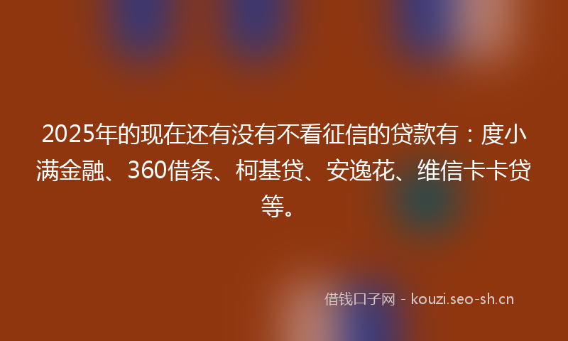 2025年的现在还有没有不看征信的贷款有：度小满金融、360借条、柯基贷、安逸花、维信卡卡贷等。