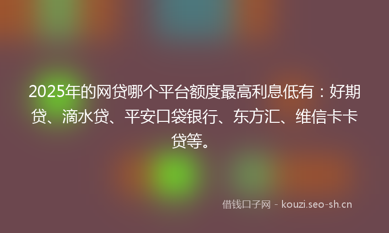 2025年的网贷哪个平台额度最高利息低有：好期贷、滴水贷、平安口袋银行、东方汇、维信卡卡贷等。