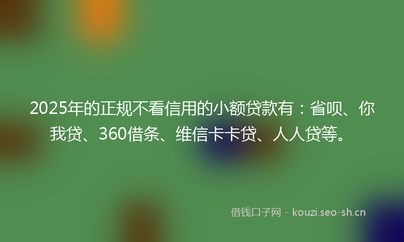 2025年的正规不看信用的小额贷款有：省呗、你我贷、360借条、维信卡卡贷、人人贷等。
