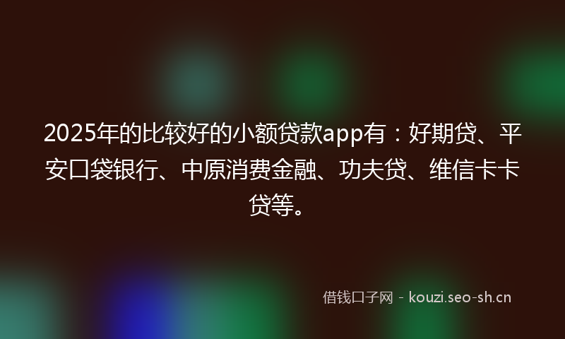 2025年的比较好的小额贷款app有：好期贷、平安口袋银行、中原消费金融、功夫贷、维信卡卡贷等。
