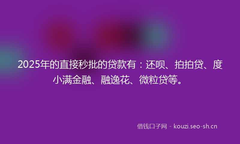 2025年的直接秒批的贷款有：还呗、拍拍贷、度小满金融、融逸花、微粒贷等。