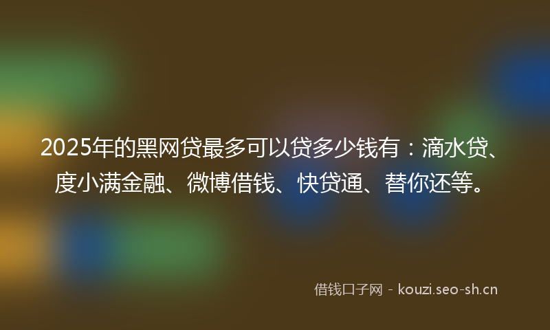 2025年的黑网贷最多可以贷多少钱有：滴水贷、度小满金融、微博借钱、快贷通、替你还等。