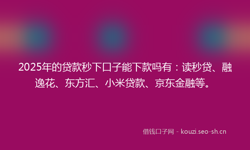 2025年的贷款秒下口子能下款吗有：读秒贷、融逸花、东方汇、小米贷款、京东金融等。
