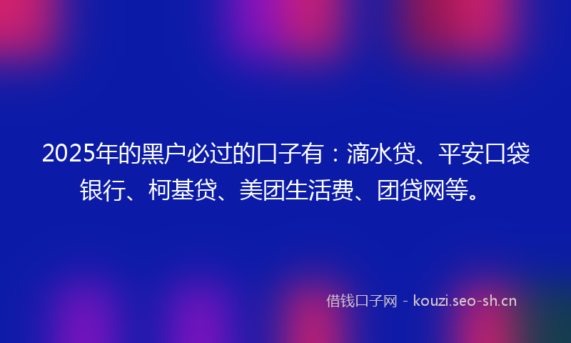 2025年的黑户必过的口子有：滴水贷、平安口袋银行、柯基贷、美团生活费、团贷网等。