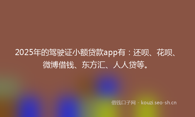 2025年的驾驶证小额贷款app有：还呗、花呗、微博借钱、东方汇、人人贷等。