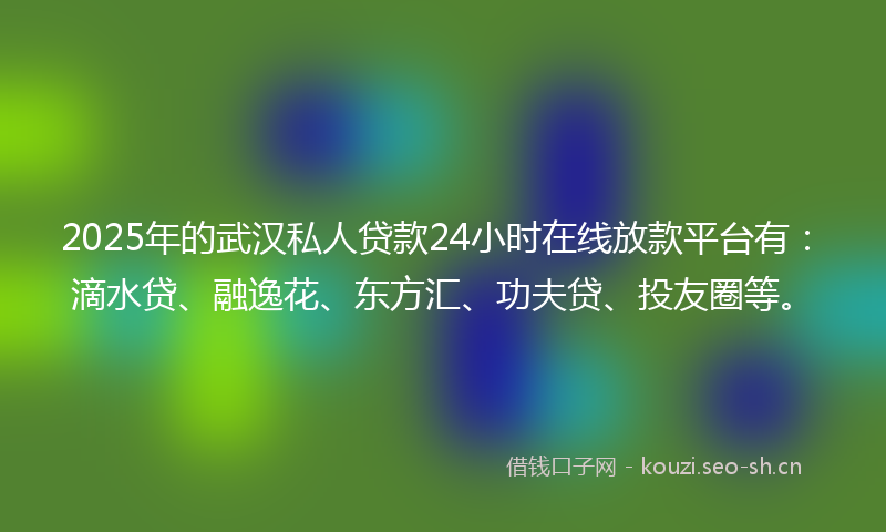 2025年的武汉私人贷款24小时在线放款平台有：滴水贷、融逸花、东方汇、功夫贷、投友圈等。