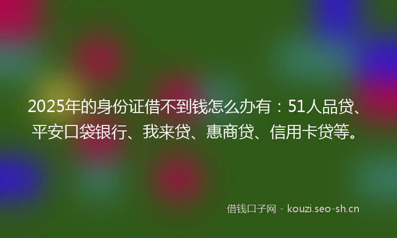 2025年的身份证借不到钱怎么办有：51人品贷、平安口袋银行、我来贷、惠商贷、信用卡贷等。