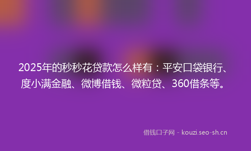 2025年的秒秒花贷款怎么样有：平安口袋银行、度小满金融、微博借钱、微粒贷、360借条等。