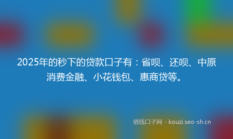 2025年的秒下的贷款口子有：省呗、还呗、中原消费金融、小花钱包、惠商贷等。