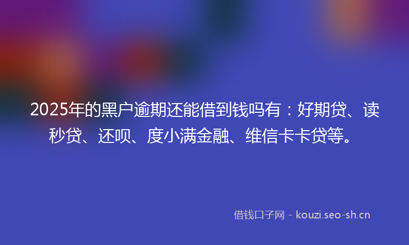 2025年的黑户逾期还能借到钱吗有：好期贷、读秒贷、还呗、度小满金融、维信卡卡贷等。