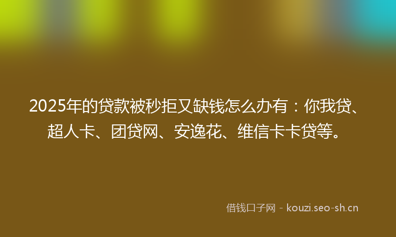 2025年的贷款被秒拒又缺钱怎么办有：你我贷、超人卡、团贷网、安逸花、维信卡卡贷等。