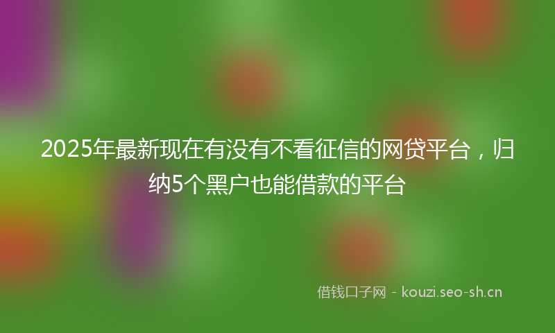 2025年最新现在有没有不看征信的网贷平台，归纳5个黑户也能借款的平台