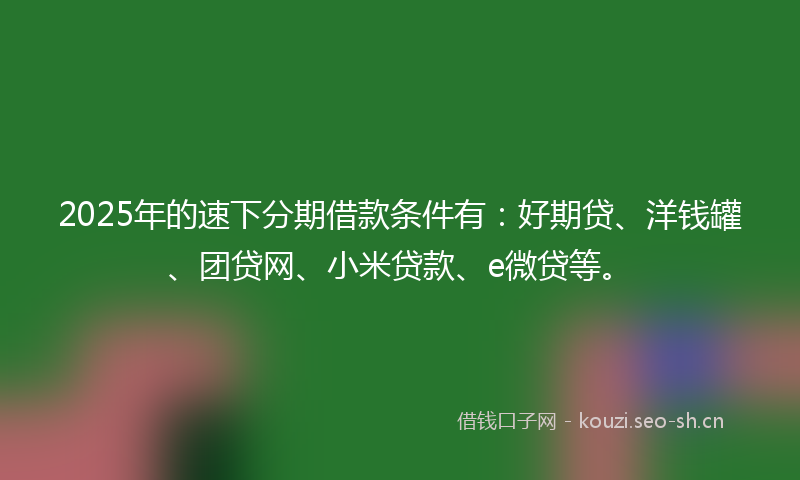 2025年的速下分期借款条件有：好期贷、洋钱罐、团贷网、小米贷款、e微贷等。