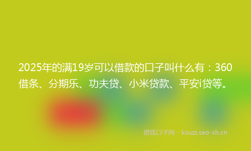 2025年的满19岁可以借款的口子叫什么有：360借条、分期乐、功夫贷、小米贷款、平安i贷等。
