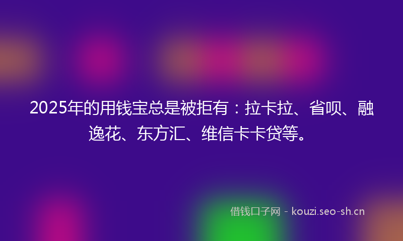2025年的用钱宝总是被拒有：拉卡拉、省呗、融逸花、东方汇、维信卡卡贷等。
