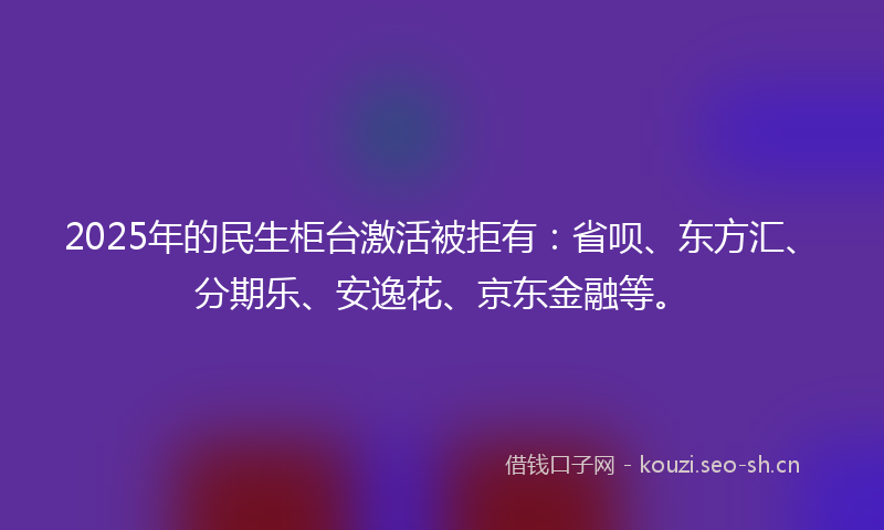 2025年的民生柜台激活被拒有：省呗、东方汇、分期乐、安逸花、京东金融等。