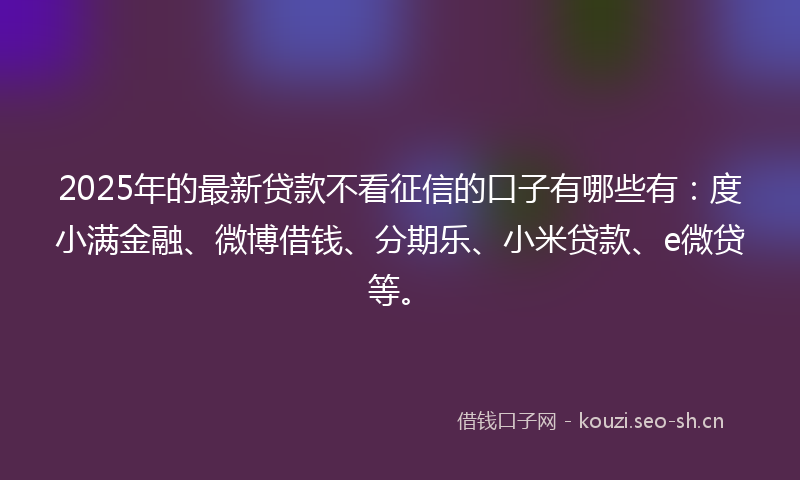 2025年的最新贷款不看征信的口子有哪些有：度小满金融、微博借钱、分期乐、小米贷款、e微贷等。