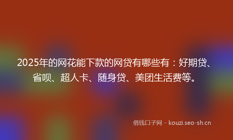 2025年的网花能下款的网贷有哪些有：好期贷、省呗、超人卡、随身贷、美团生活费等。
