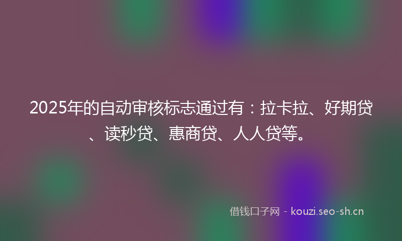 2025年的自动审核标志通过有：拉卡拉、好期贷、读秒贷、惠商贷、人人贷等。