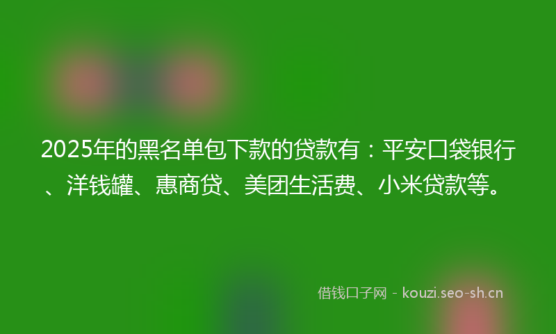 2025年的黑名单包下款的贷款有：平安口袋银行、洋钱罐、惠商贷、美团生活费、小米贷款等。