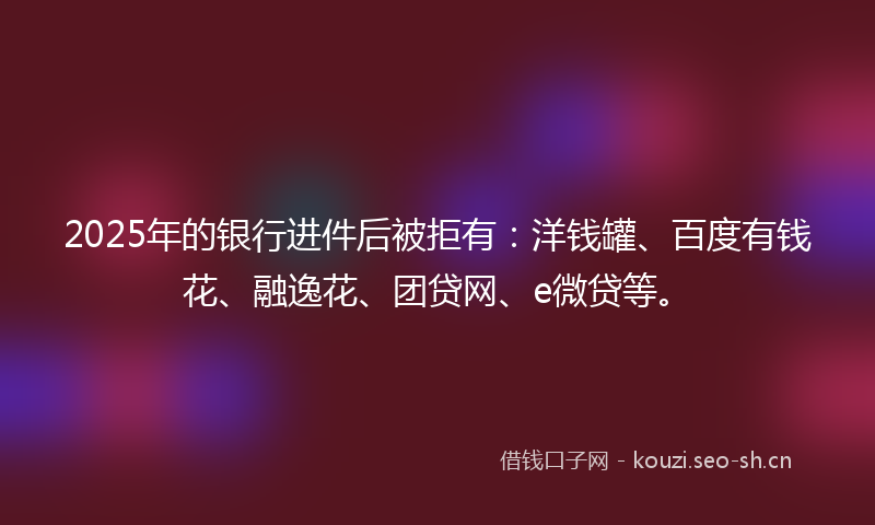 2025年的银行进件后被拒有：洋钱罐、百度有钱花、融逸花、团贷网、e微贷等。