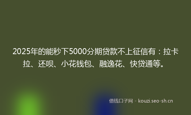 2025年的能秒下5000分期贷款不上征信有：拉卡拉、还呗、小花钱包、融逸花、快贷通等。