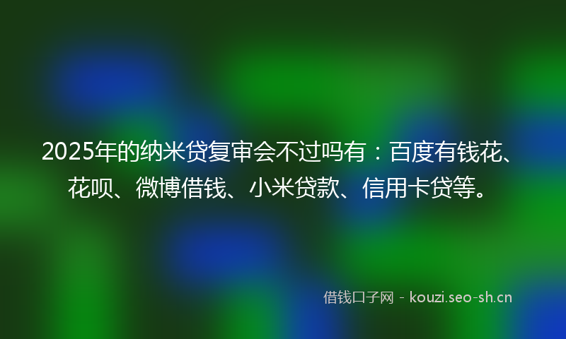 2025年的纳米贷复审会不过吗有：百度有钱花、花呗、微博借钱、小米贷款、信用卡贷等。