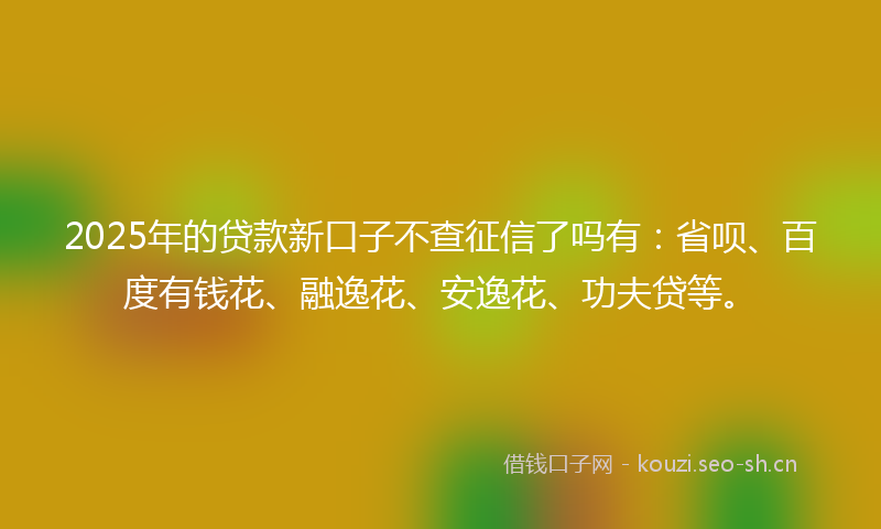 2025年的贷款新口子不查征信了吗有：省呗、百度有钱花、融逸花、安逸花、功夫贷等。