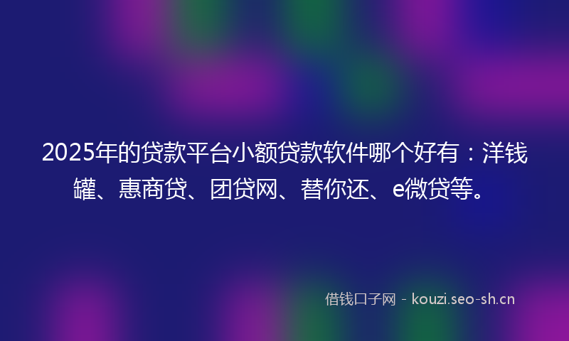 2025年的贷款平台小额贷款软件哪个好有：洋钱罐、惠商贷、团贷网、替你还、e微贷等。