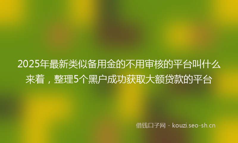 2025年最新类似备用金的不用审核的平台叫什么来着，整理5个黑户成功获取大额贷款的平台