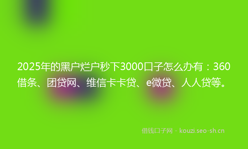 2025年的黑户烂户秒下3000口子怎么办有：360借条、团贷网、维信卡卡贷、e微贷、人人贷等。