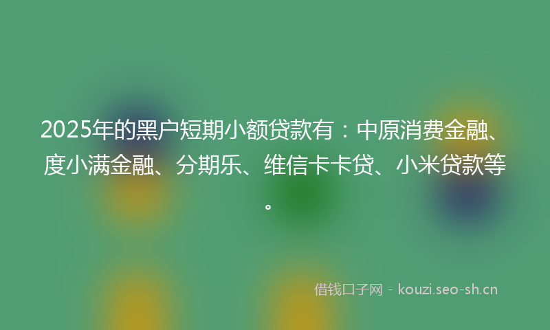 2025年的黑户短期小额贷款有：中原消费金融、度小满金融、分期乐、维信卡卡贷、小米贷款等。