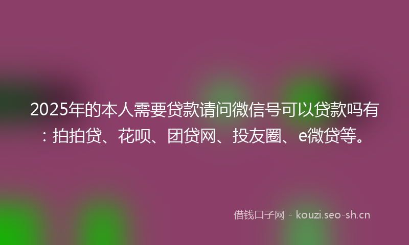 2025年的本人需要贷款请问微信号可以贷款吗有：拍拍贷、花呗、团贷网、投友圈、e微贷等。