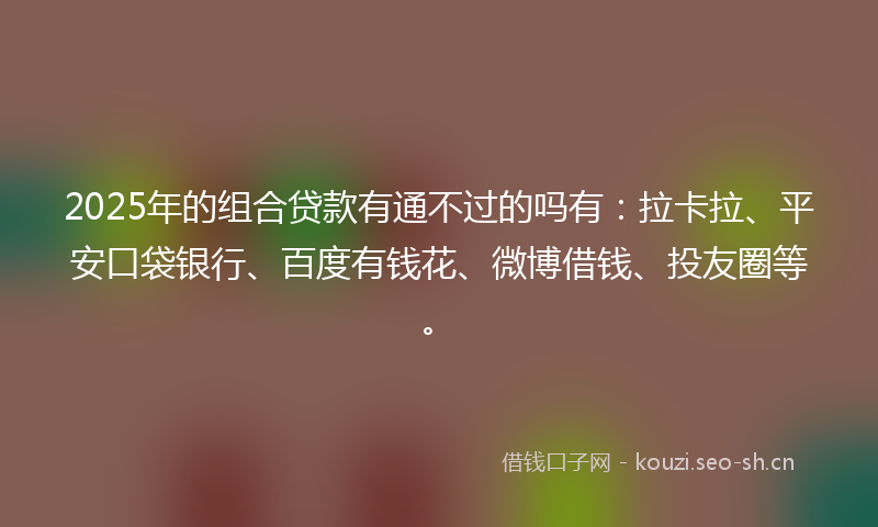 2025年的组合贷款有通不过的吗有：拉卡拉、平安口袋银行、百度有钱花、微博借钱、投友圈等。