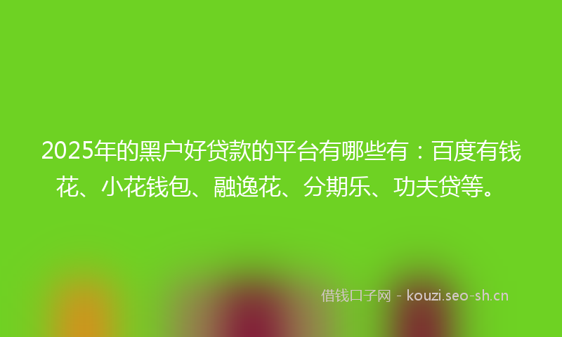 2025年的黑户好贷款的平台有哪些有：百度有钱花、小花钱包、融逸花、分期乐、功夫贷等。