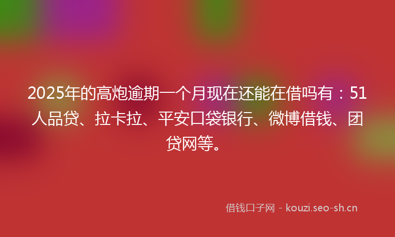 2025年的高炮逾期一个月现在还能在借吗有：51人品贷、拉卡拉、平安口袋银行、微博借钱、团贷网等。