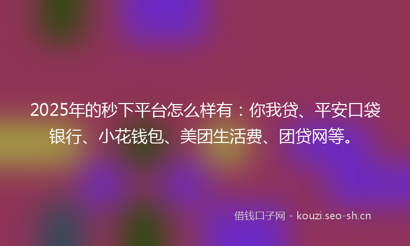 2025年的秒下平台怎么样有：你我贷、平安口袋银行、小花钱包、美团生活费、团贷网等。