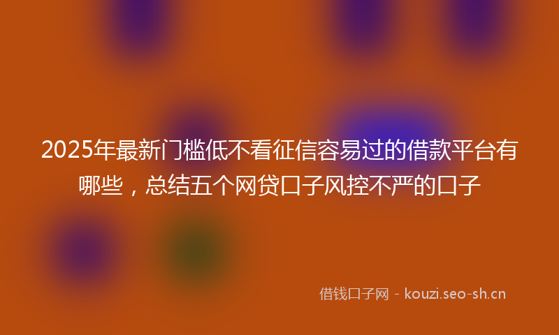 2025年最新门槛低不看征信容易过的借款平台有哪些，总结五个网贷口子风控不严的口子