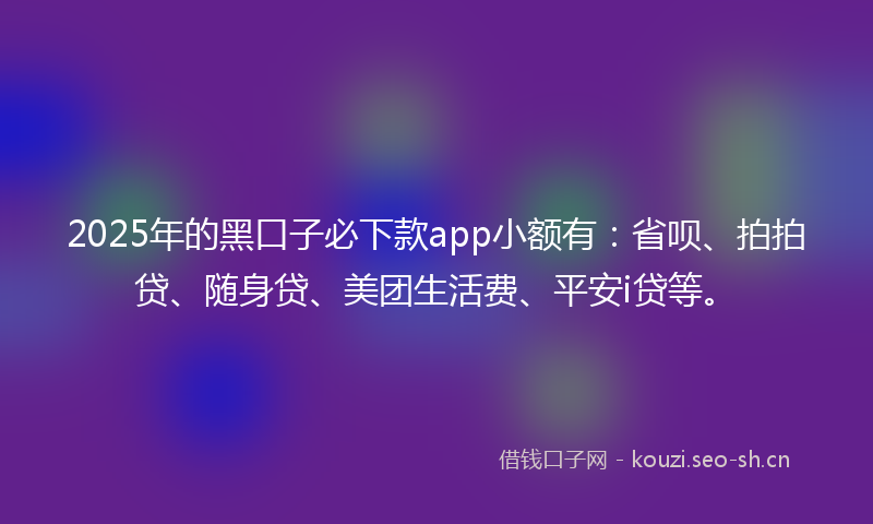 2025年的黑口子必下款app小额有：省呗、拍拍贷、随身贷、美团生活费、平安i贷等。
