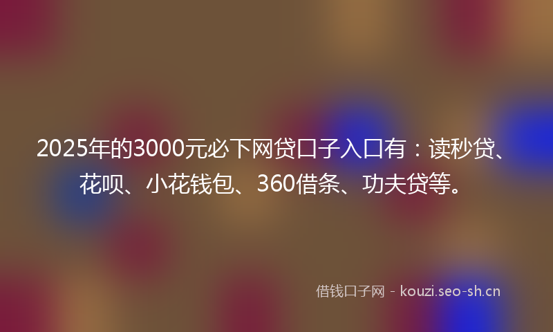 2025年的3000元必下网贷口子入口有：读秒贷、花呗、小花钱包、360借条、功夫贷等。