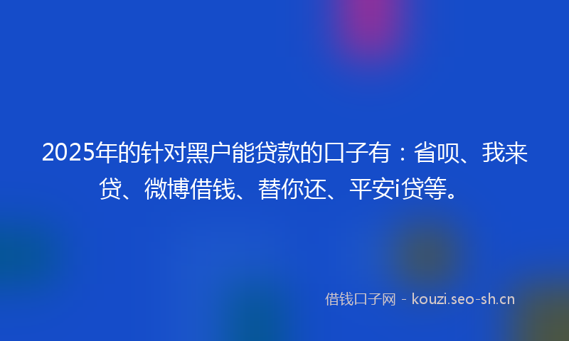 2025年的针对黑户能贷款的口子有：省呗、我来贷、微博借钱、替你还、平安i贷等。