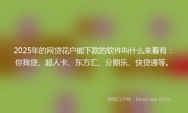 2025年的网贷花户能下款的软件叫什么来着有：你我贷、超人卡、东方汇、分期乐、快贷通等。