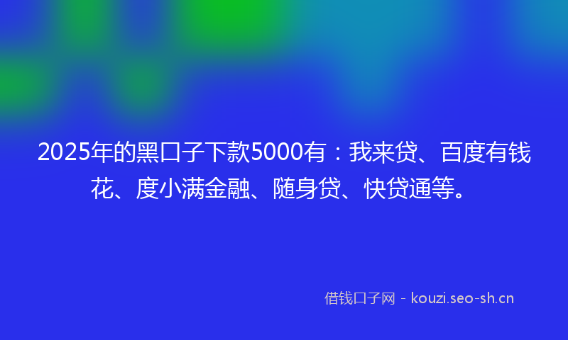 2025年的黑口子下款5000有：我来贷、百度有钱花、度小满金融、随身贷、快贷通等。
