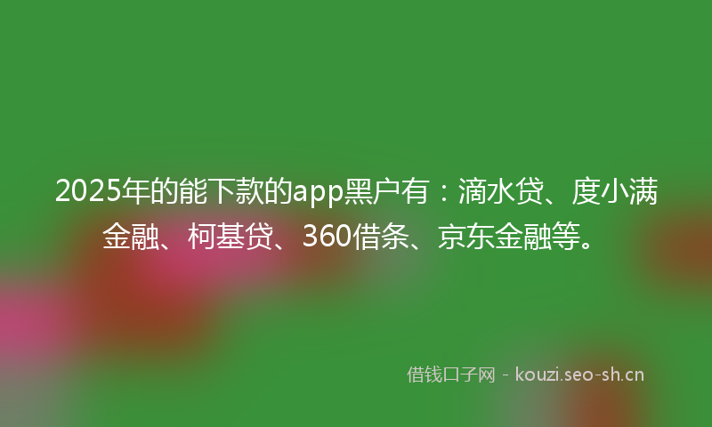 2025年的能下款的app黑户有：滴水贷、度小满金融、柯基贷、360借条、京东金融等。