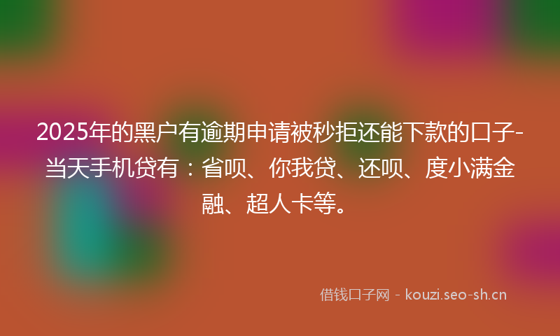 2025年的黑户有逾期申请被秒拒还能下款的口子-当天手机贷有：省呗、你我贷、还呗、度小满金融、超人卡等。