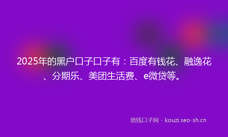 2025年的黑户口子口子有：百度有钱花、融逸花、分期乐、美团生活费、e微贷等。
