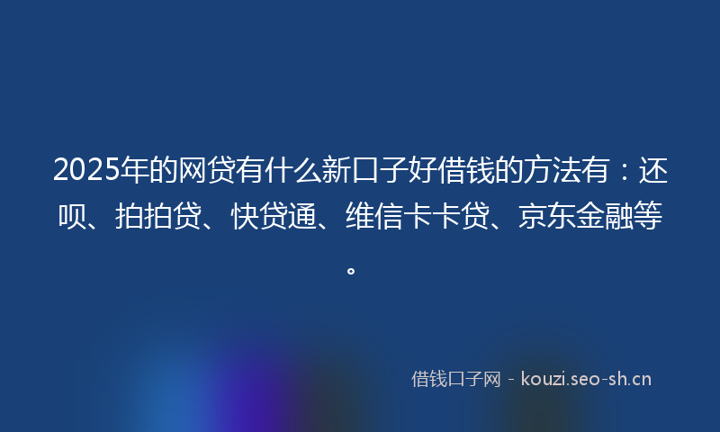 2025年的网贷有什么新口子好借钱的方法有：还呗、拍拍贷、快贷通、维信卡卡贷、京东金融等。