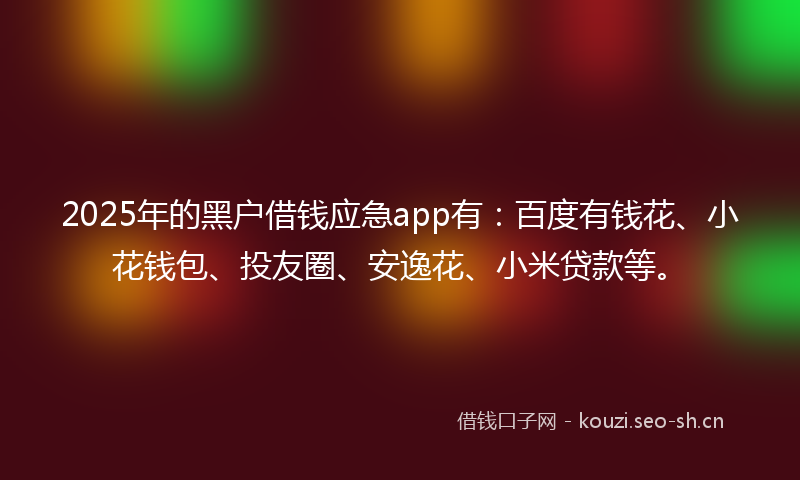 2025年的黑户借钱应急app有：百度有钱花、小花钱包、投友圈、安逸花、小米贷款等。
