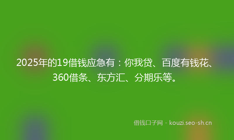 2025年的19借钱应急有：你我贷、百度有钱花、360借条、东方汇、分期乐等。