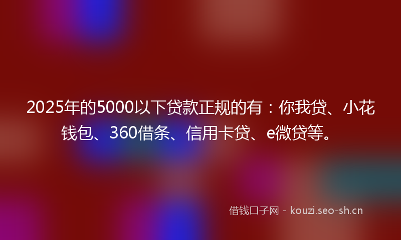 2025年的5000以下贷款正规的有：你我贷、小花钱包、360借条、信用卡贷、e微贷等。